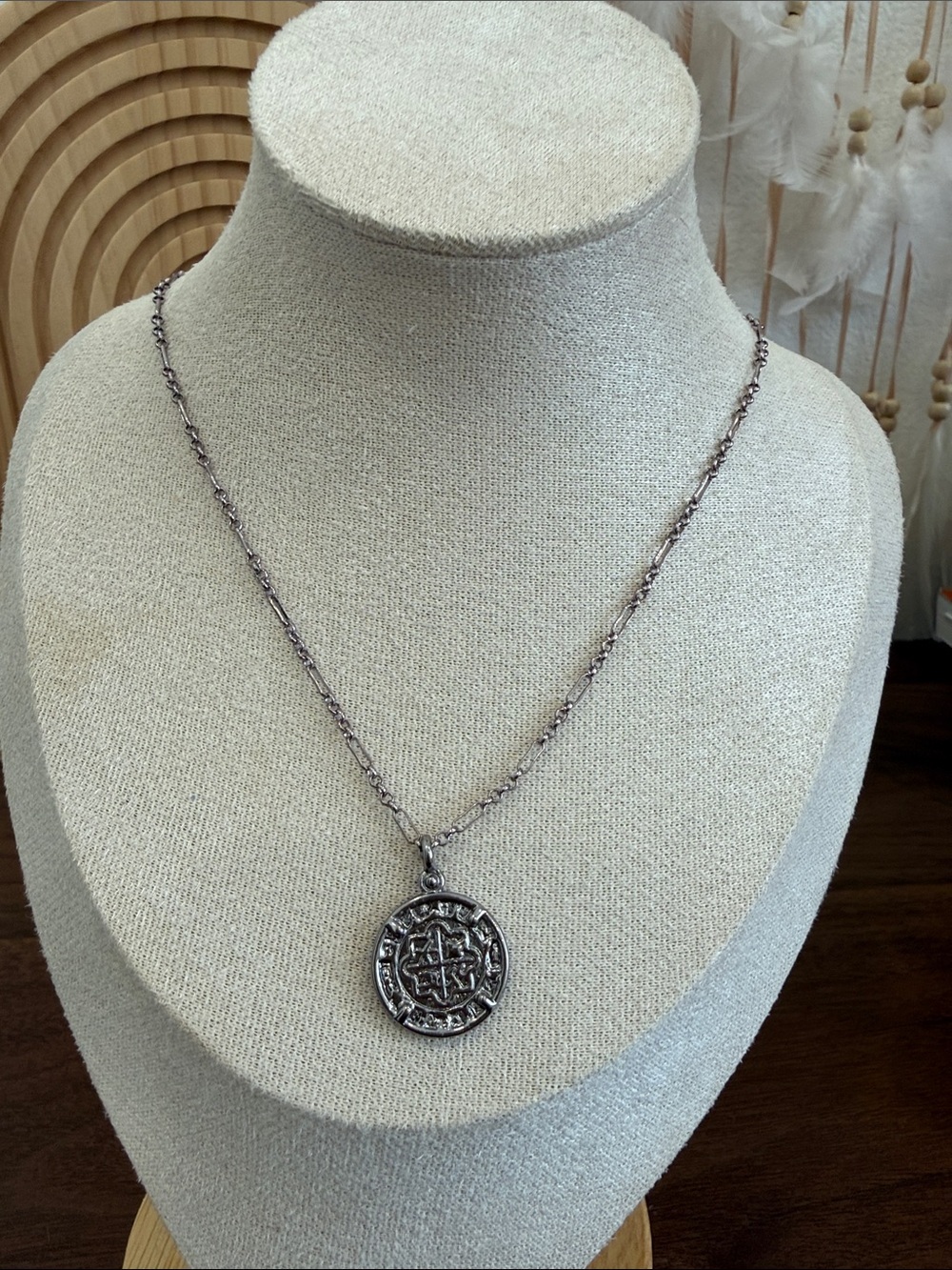 By Alexa Rae Sevilla Liquid Metallic Platinum Coin Pendant Necklace